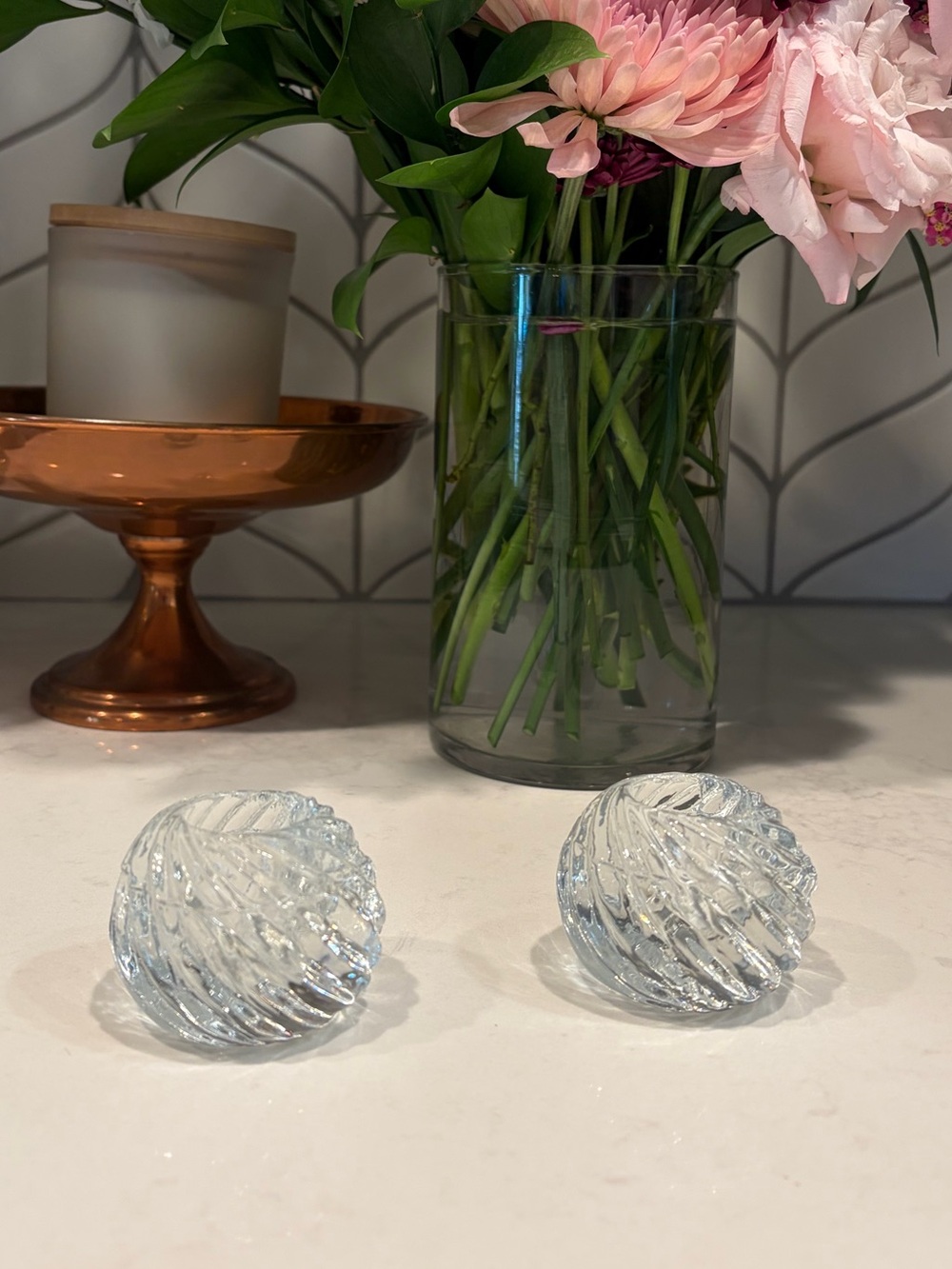 Pair of Clear Glass Taper Candle Holder